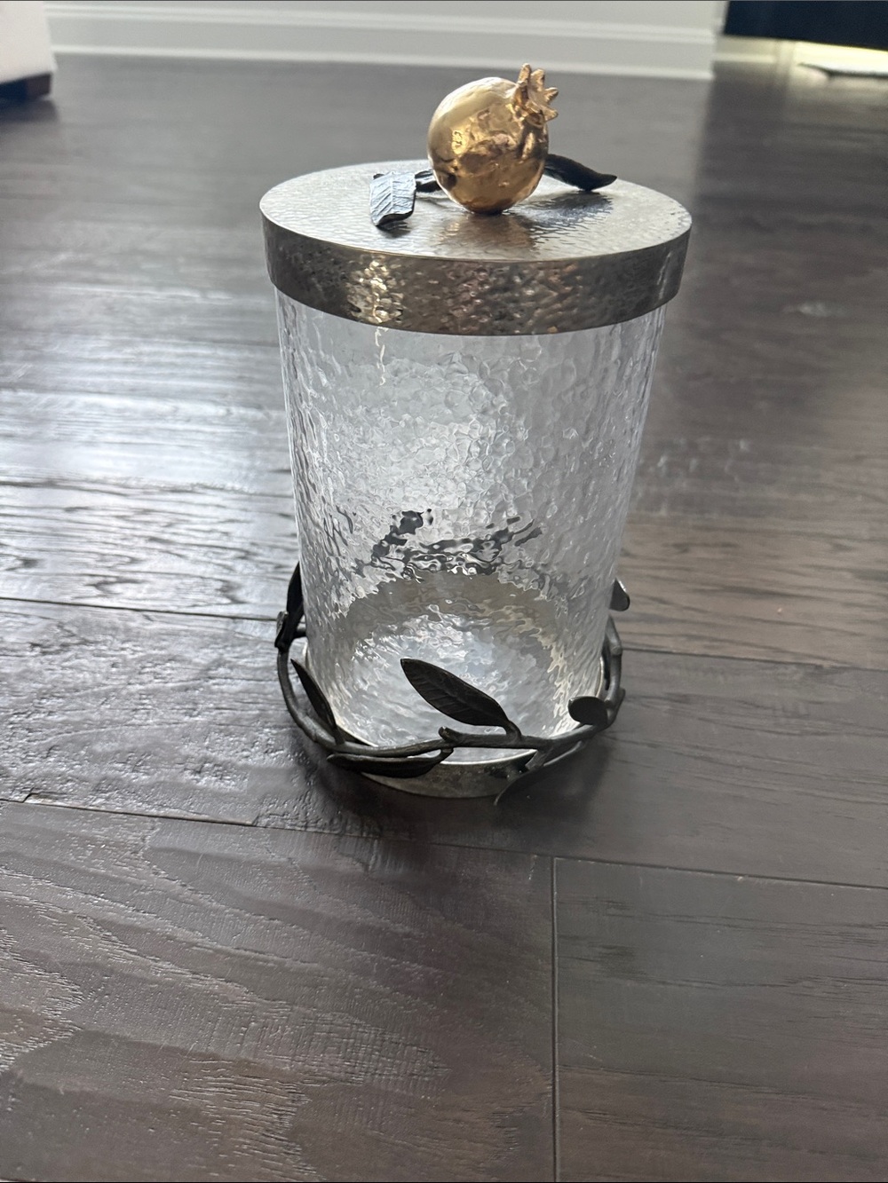 Michael Aram Glass Jar with Hammered Metal Lid and Leaf Base - Gold Accent